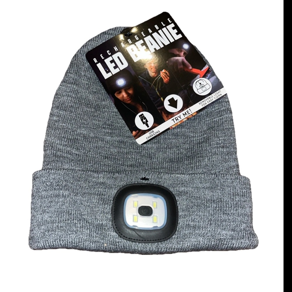 Rechargeable LED Beanie blue Unisex Removable Light USB Charger & 3 Lights